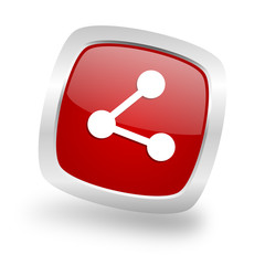 share square red glossy chrome silver metallic web icon