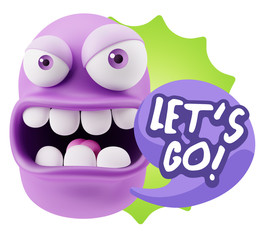 3d Rendering Angry Character Emoji saying Let's Go with Colorful