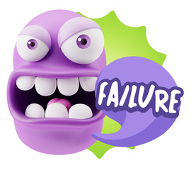 3d Rendering Angry Character Emoji saying Failure with Colorful