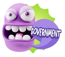 3d Rendering Angry Character Emoji saying Government with Colorf