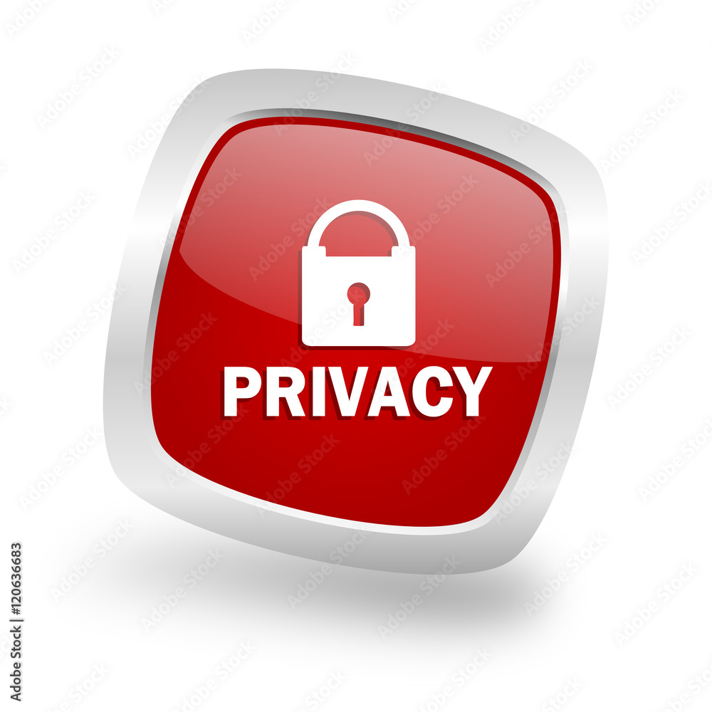 Poster privacy square red glossy chrome silver metallic web icon