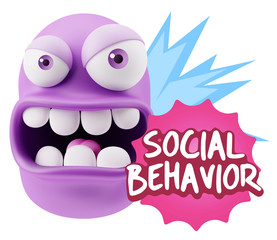 3d Rendering Angry Character Emoji saying Social Behavior with C