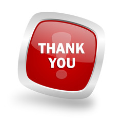 thank you square red glossy chrome silver metallic web icon