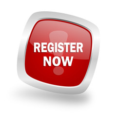 register now square red glossy chrome silver metallic web icon