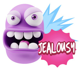 3d Rendering Angry Character Emoji saying Jealousy with Colorful