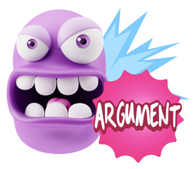3d Rendering Angry Character Emoji saying Argument with Colorful