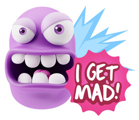 3d Rendering Angry Character Emoji saying I Get Mad with Colorfu