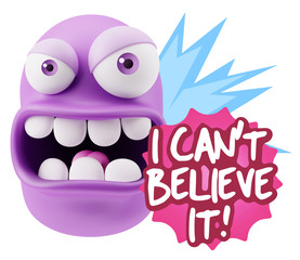 3d Rendering Angry Character Emoji saying I Can't Believe It wit