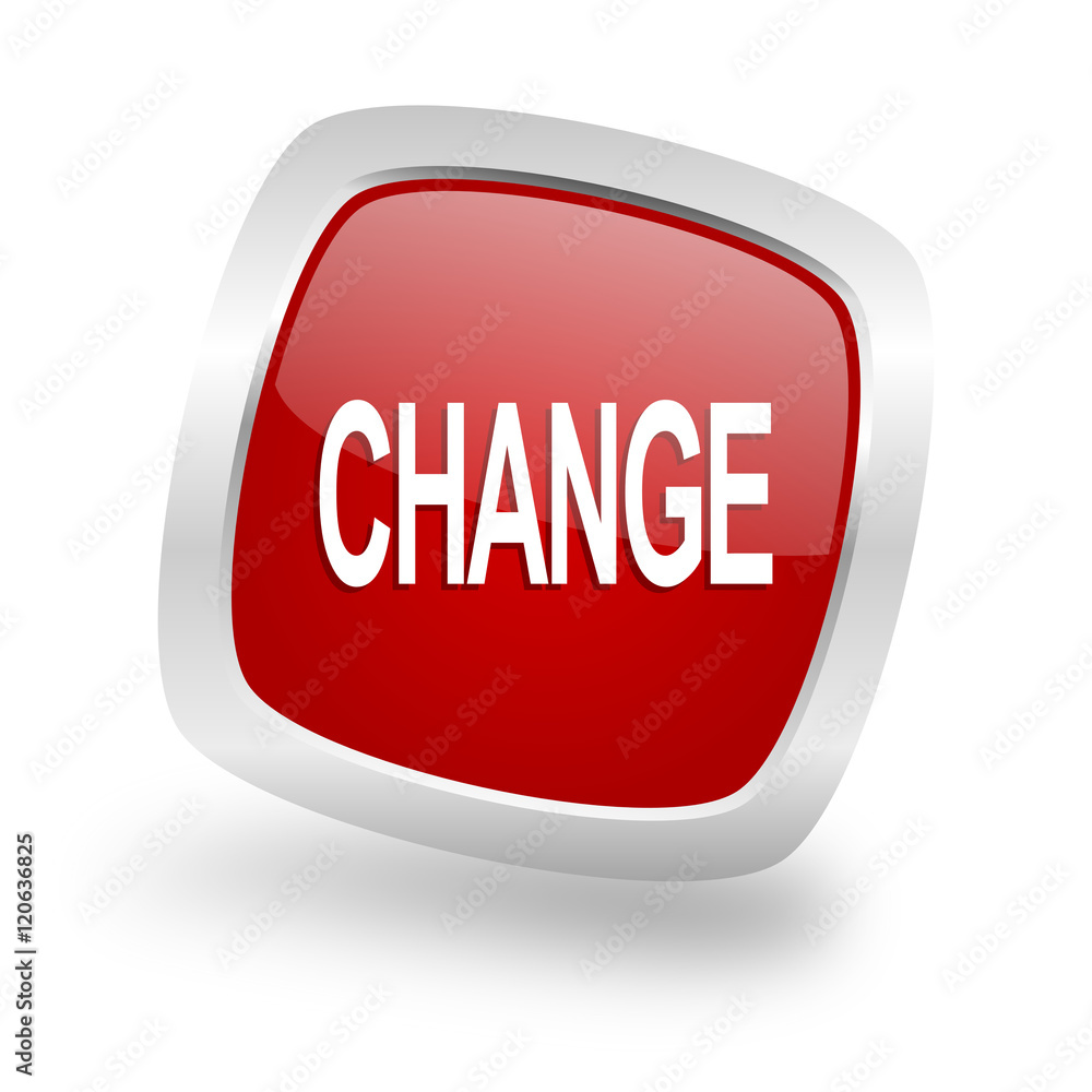 Poster change square red glossy chrome silver metallic web icon