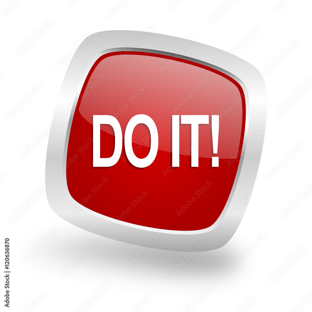 Poster do it square red glossy chrome silver metallic web icon