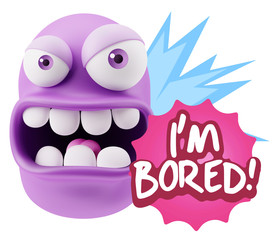 3d Rendering Angry Character Emoji saying I'm Bored with Colorfu