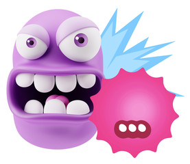 3d Rendering Angry Character Emoji saying … with Colorful Spee