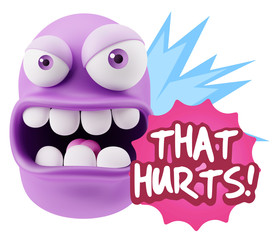 3d Rendering Angry Character Emoji saying That Hurts with Colorf
