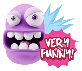 3d Rendering Angry Character Emoji saying Very Funny with Colorf