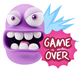 3d Rendering Angry Character Emoji saying Game Over with Colorfu