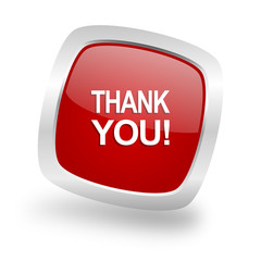 thank you square red glossy chrome silver metallic web icon
