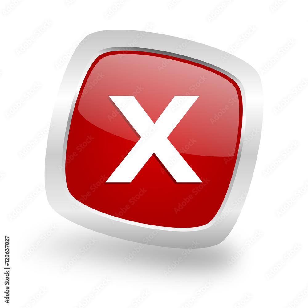 Poster cancel square red glossy chrome silver metallic web icon