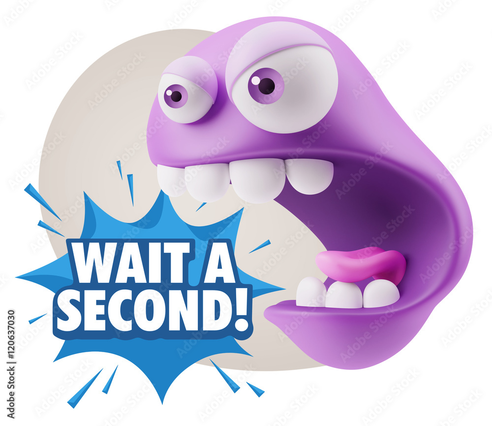 Poster 3d rendering angry character emoji saying wait a second with col