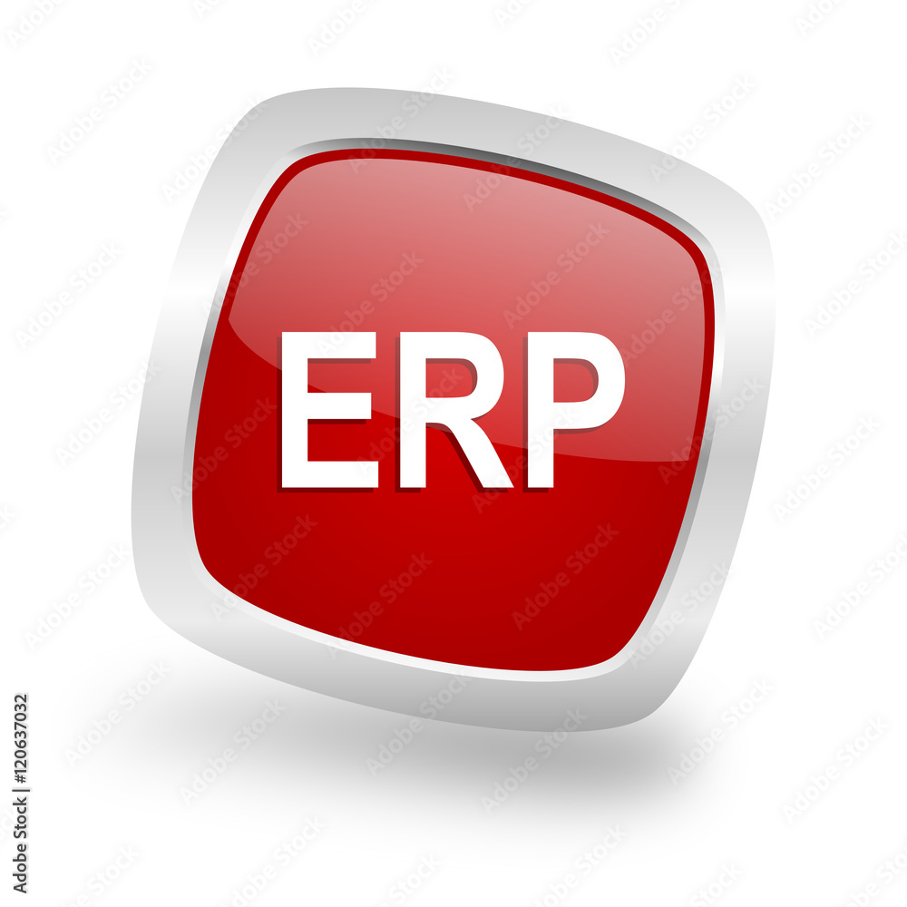 Poster erp square red glossy chrome silver metallic web icon