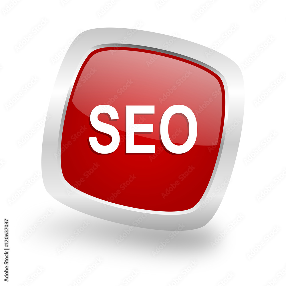 Poster seo square red glossy chrome silver metallic web icon