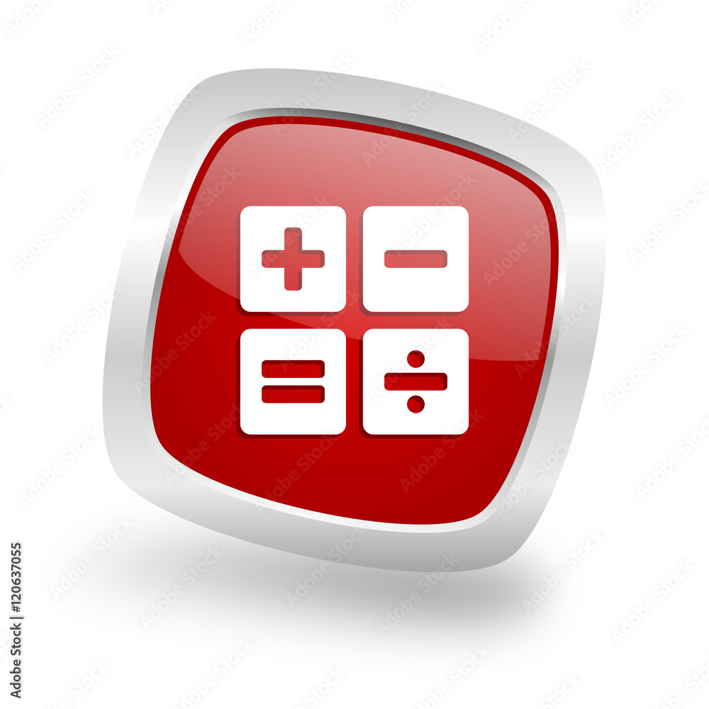 Poster calculator square red glossy chrome silver metallic web icon