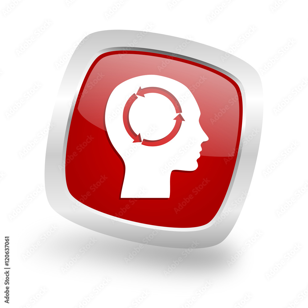 Poster head square red glossy chrome silver metallic web icon