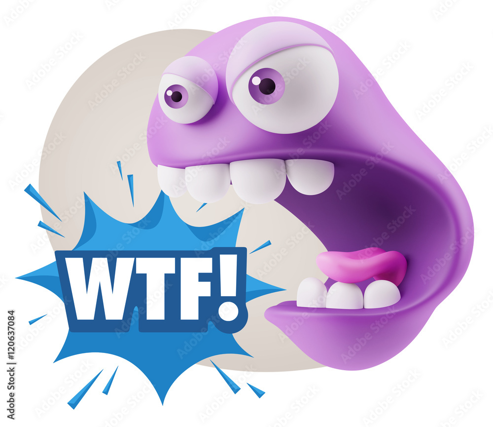 Fototapete 3d Rendering Angry Character Emoji saying WTF with Colorful Spee