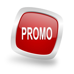 promo square red glossy chrome silver metallic web icon