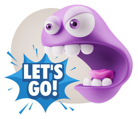3d Rendering Angry Character Emoji saying Let's Go with Colorful