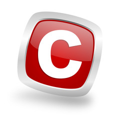 copyright square red glossy chrome silver metallic web icon