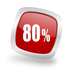 80 percent square red glossy chrome silver metallic web icon