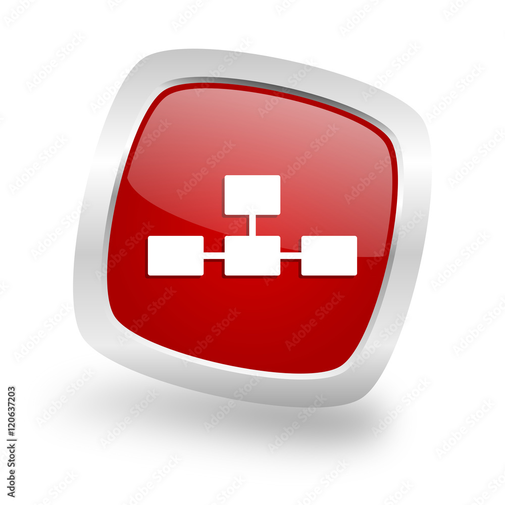 Poster database square red glossy chrome silver metallic web icon