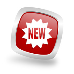 new square red glossy chrome silver metallic web icon