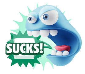 3d Rendering Angry Character Emoji saying Sucks with Colorful Sp