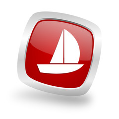 yacht square red glossy chrome silver metallic web icon