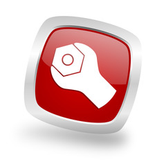 tools square red glossy chrome silver metallic web icon