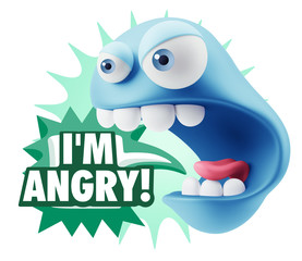 3d Rendering Angry Character Emoji saying I'm Angry with Colorfu
