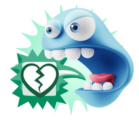 3d Rendering Angry Character Emoji saying Heart Broken Icon with