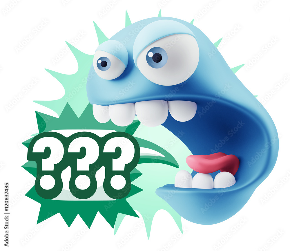 Poster 3d rendering angry character emoji saying ??? with colorful spee