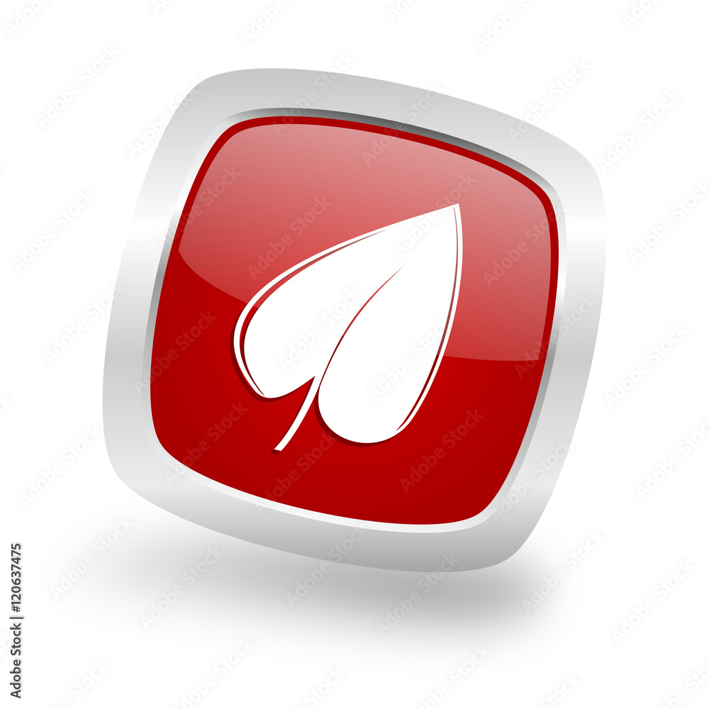 Poster leaf square red glossy chrome silver metallic web icon