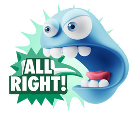 3d Rendering Angry Character Emoji saying All Right with Colorfu