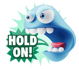 3d Rendering Angry Character Emoji saying Hold On with Colorful