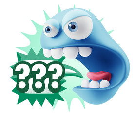 3d Rendering Angry Character Emoji saying ??? with Colorful Spee