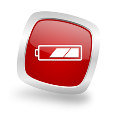 battery square red glossy chrome silver metallic web icon