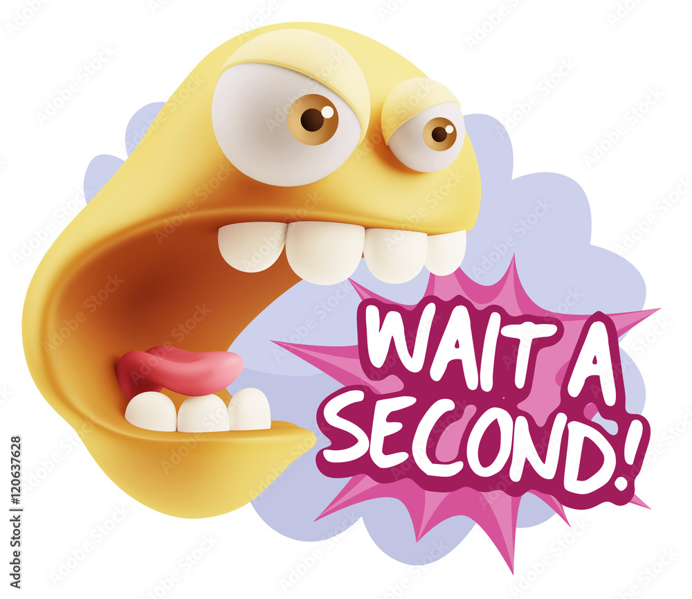Poster 3d rendering angry character emoji saying wait a second with col