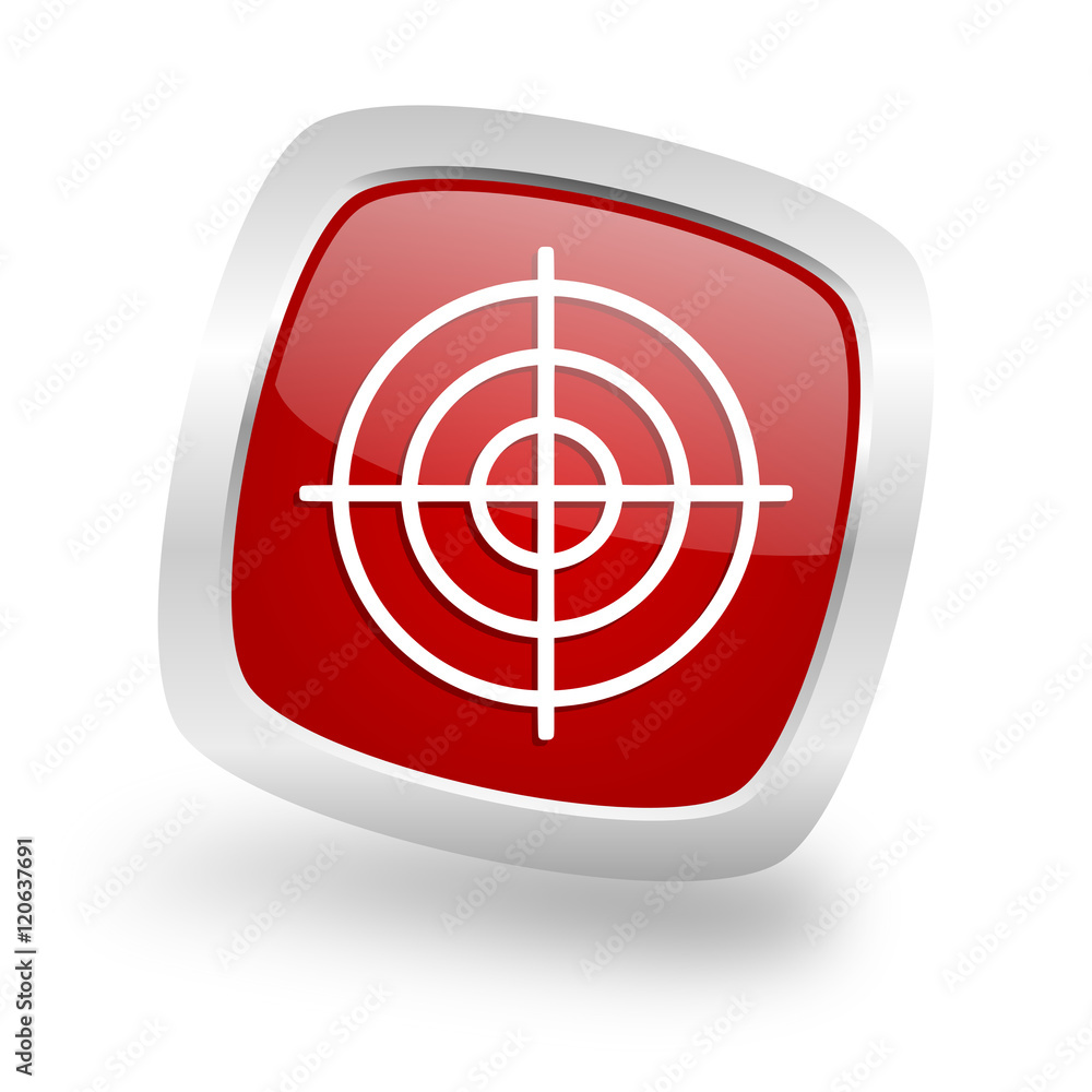 Poster target square red glossy chrome silver metallic web icon