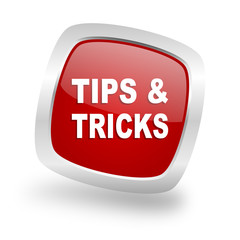 tips tricks square red glossy chrome silver metallic web icon