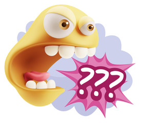 Obraz premium 3d Rendering Angry Character Emoji saying ??? with Colorful Spee