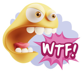 Obraz premium 3d Rendering Angry Character Emoji saying WTF with Colorful Spee