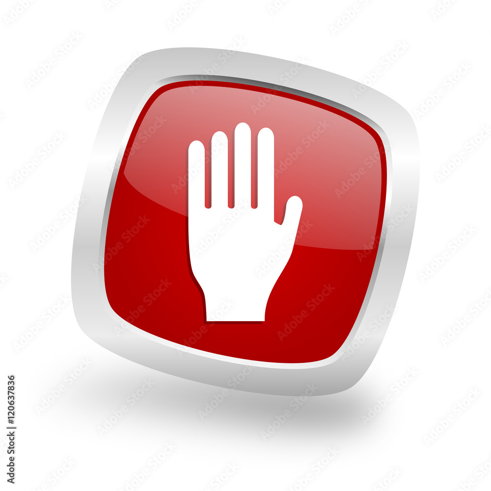 Poster stop square red glossy chrome silver metallic web icon